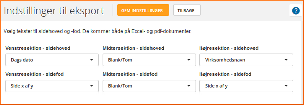 Indstillinger til eksport