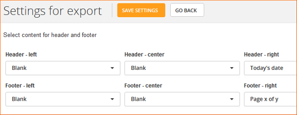 Settings for export